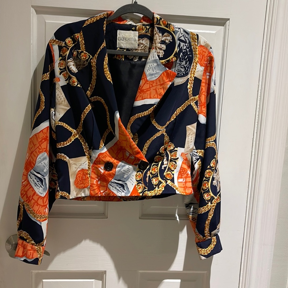Vintage 1990’s Doncaster jacket size 6 in navy, orange white and gold